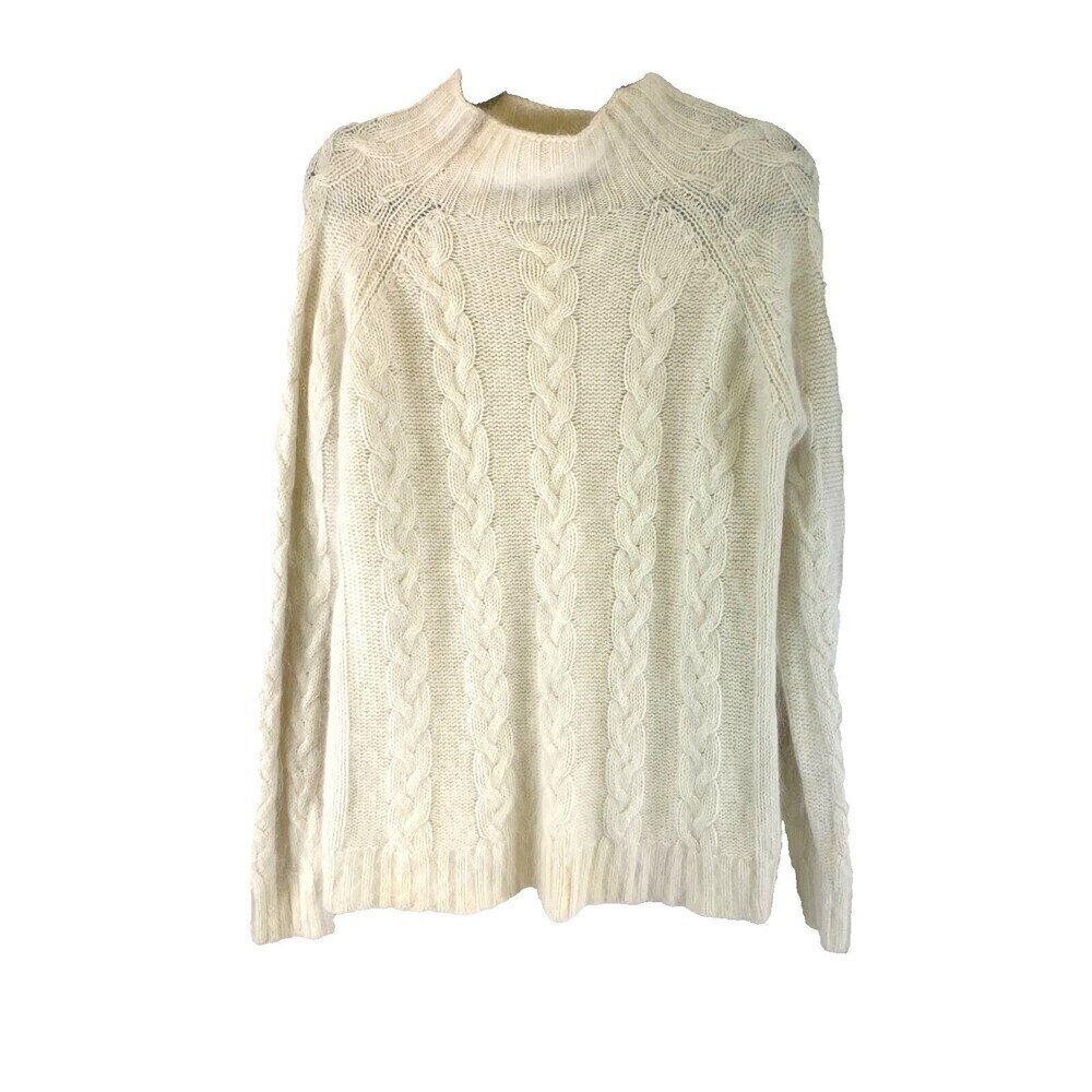 NorthCrest Sweater Rabbit Hair Lambswool Cable Knit Mock Neck Pullover Large